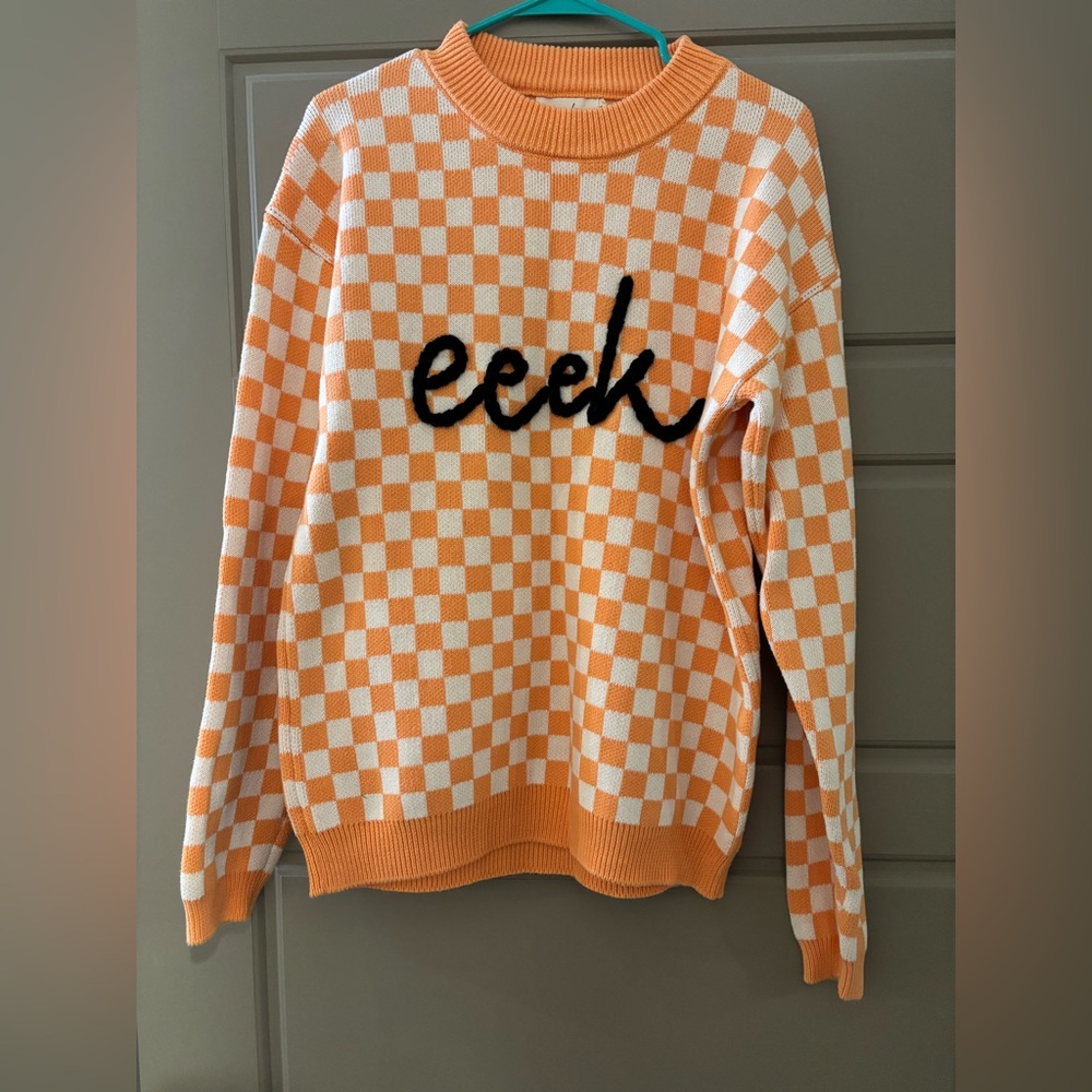 Nora Madison Orange and White Knit Sweater for Halloween